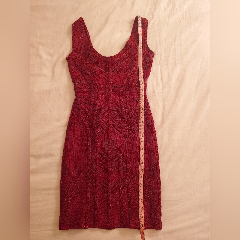 NWT Shimmery Wine Red HERVE LEGER Holiday Bodycon Icon Bandage Dress XS Sparkles - Picture 6 of 13